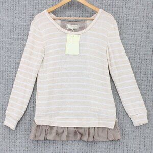 A'reve By Anthropologie Sweater Women Small S Beige Striped Pullover Long Sleeve